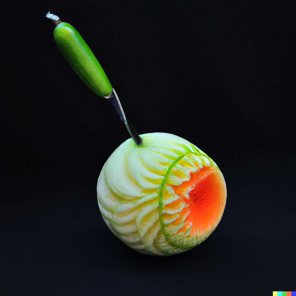 the discovery of gravity, fruit carving